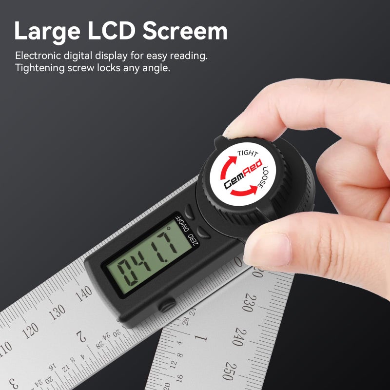 GemRed 82305 Digital Angle Finder GemRed Protractor Stainless steel 7inch 200mm (Black Button) - Image 2